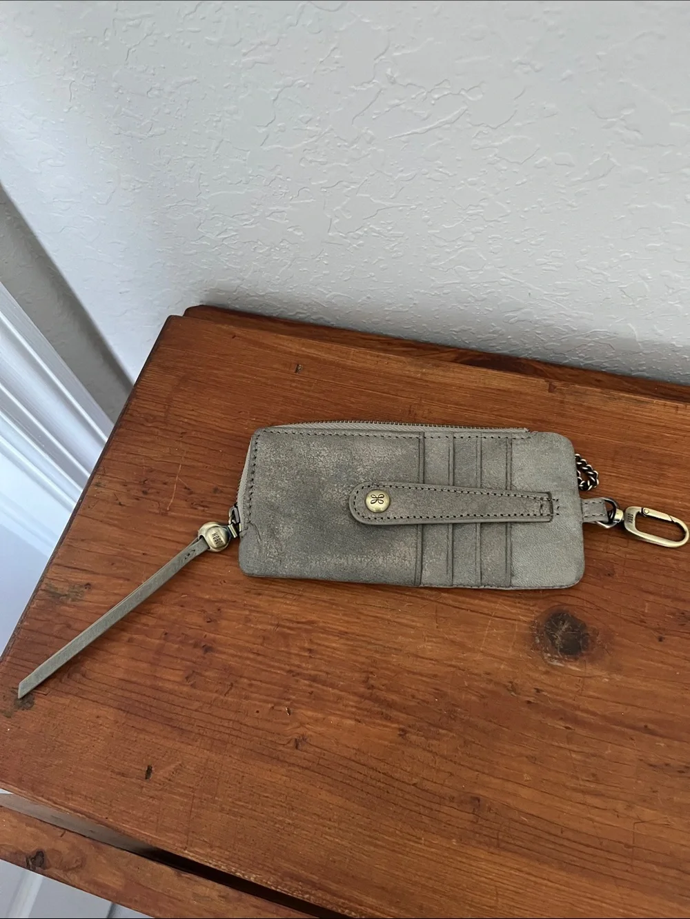HOBO Gray Metallic leather Wristlet Wallet with Gold Hardware